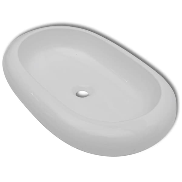 badeværelseshåndvask med blandingsbatteri keramik oval hvid
