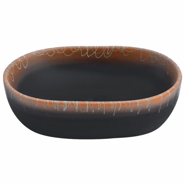 Handfat svart och orange oval 47x33x13 cm keramik