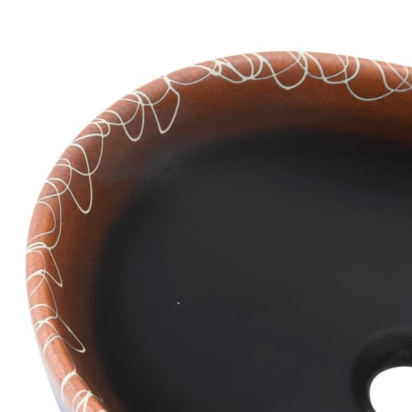 Handfat svart och orange oval 47x33x13 cm keramik