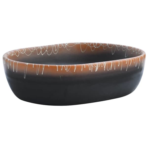 Handfat svart och orange oval 47x33x13 cm keramik