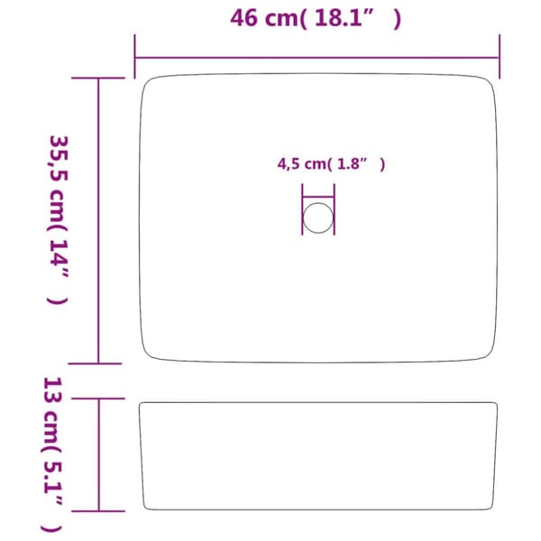 håndvask til bord 46x35,5x13 cm rektangulær keramik flerfarvet