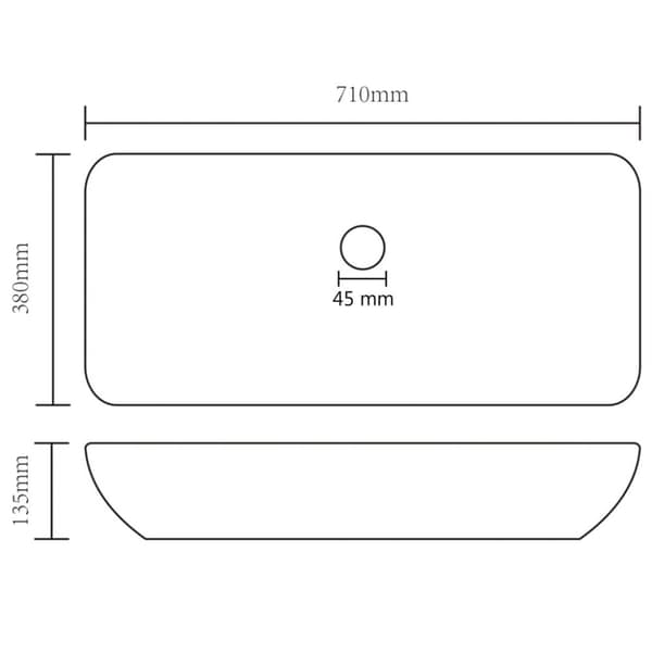 luksuriøs håndvask 71x38 cm rektangulær keramik mat sort