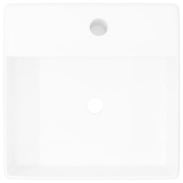 Keramisk firkantet håndvask m. overløb og hul til hane 41 x 41 cm