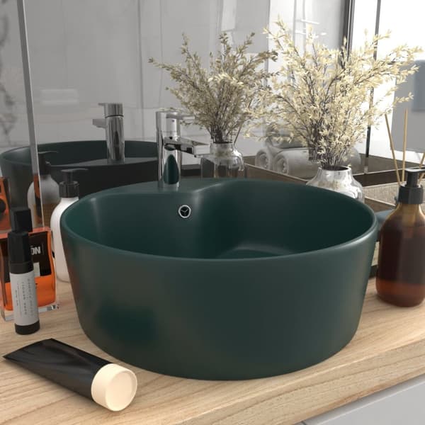 luksuriøs håndvask med overløb 36x13 cm keramik mat mørkegrøn