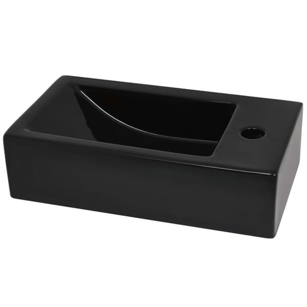 håndvask med vandhanehul rektangulær keramik sort 46 x 25,5 x 12 cm