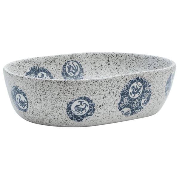 håndvask til bordplade 47x33x13 cm oval keramik grå og blå