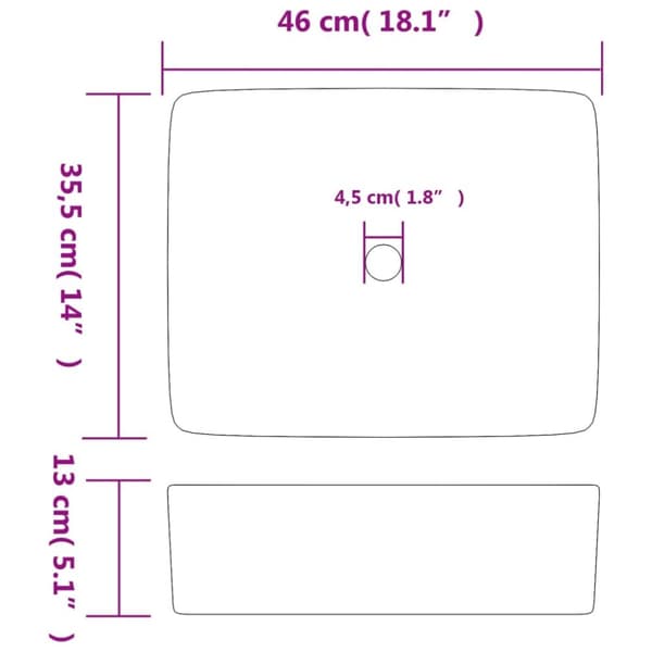håndvask til bord 46x35,5x13 cm rektangulær keramik sort
