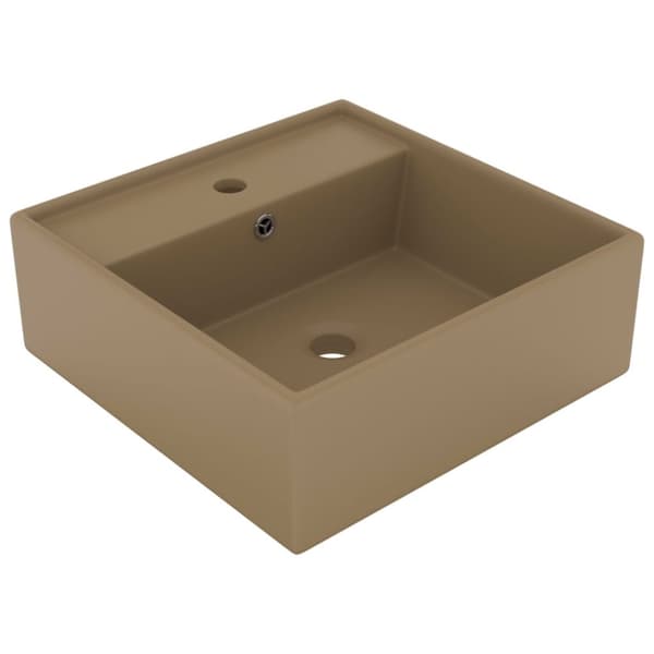 luksuriøs håndvask overløb 41x41cm keramik firkantet mat creme