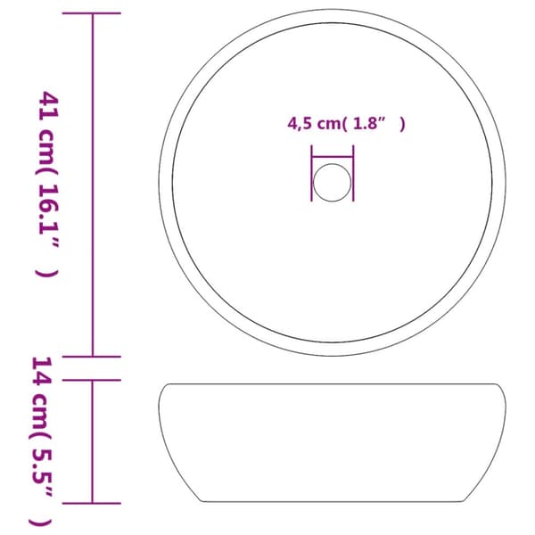 håndvask til bordplade Φ41x14 cm rund keramik sort og grå