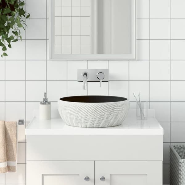 håndvask til bordplade Φ41x14 cm rund keramik sort og grå