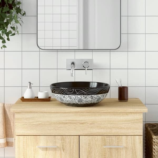 håndvask til bordplade Φ41x14 cm rund keramik sort og blå