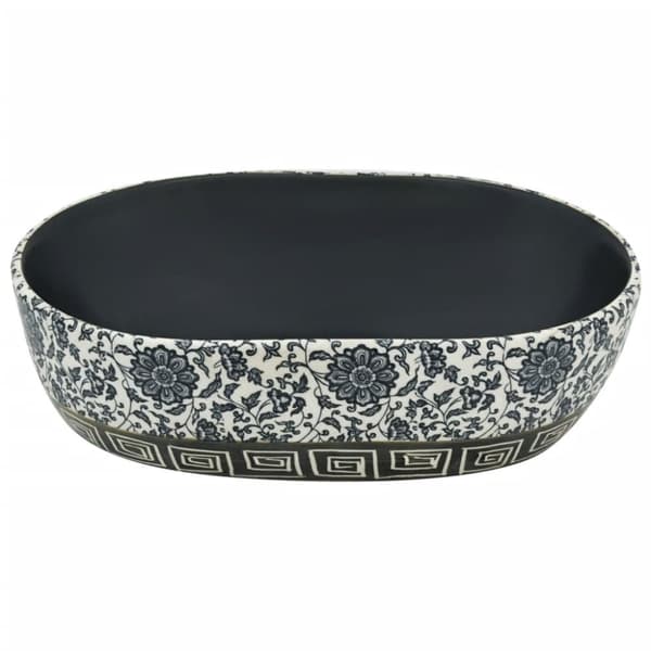 håndvask til bordplade 47x33x13 cm oval keramik sort og blå