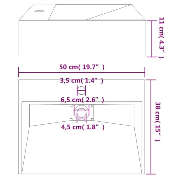 vidaXL Servant 50x38x11 cm mineralstøpt/marmorstøpt antrasitt