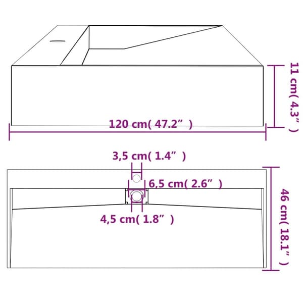 vidaXL Handfat 120x46x11 cm mineralgjuten/marmor antracit