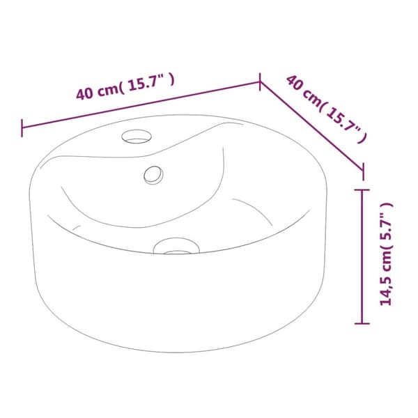håndvask 40x14,5 cm keramik rund hvid