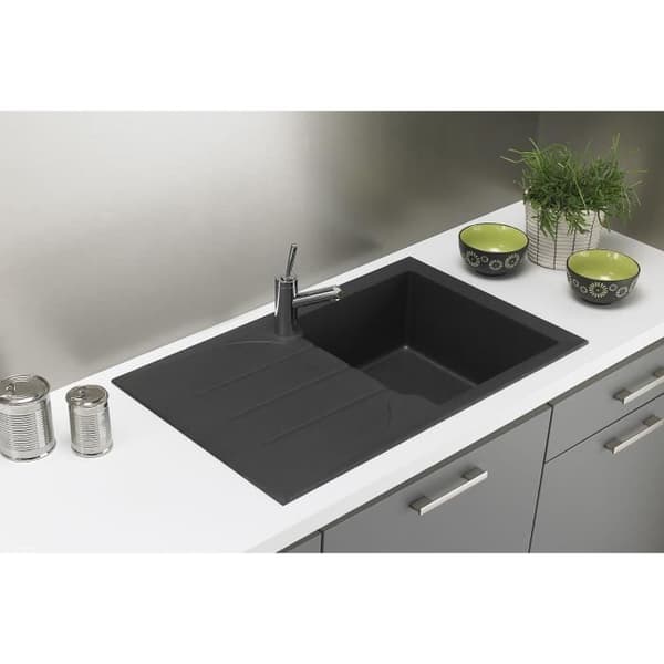 STRADOUR Indbygget vask 1 kumme + 1 afløbsbakke Aloa - Harpiks - 81 x 50 cm - Sort