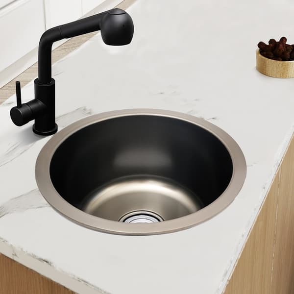 201 Rustfrit Stål Rund Køkkenvask, 7,09 Tommer Dybde, Nano-Belægning Finish, Moderne Minimalistisk Design