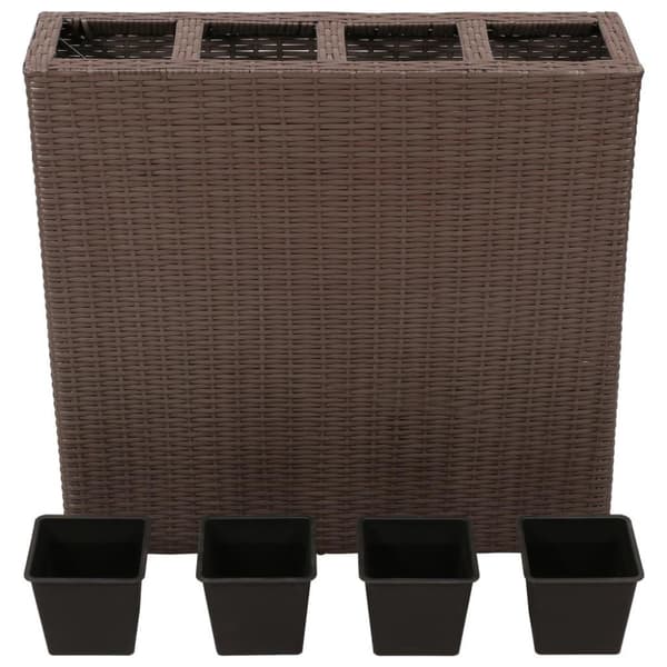 vidaXL plantekasser med 4 krukker 2 stk. polyrattan brun