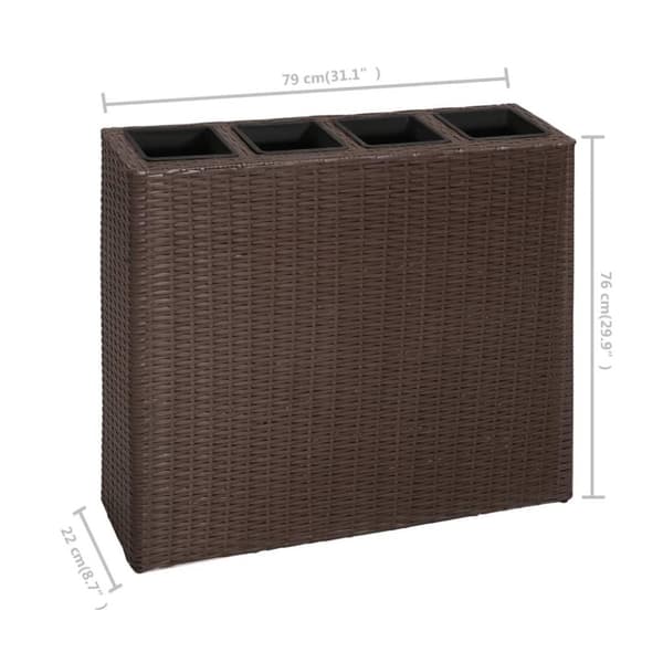 vidaXL plantekasser med 4 krukker 2 stk. polyrattan brun