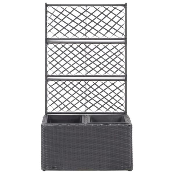 vidaXL espalier med plantekasse 2 krukker 58x30x107 polyrattan sort