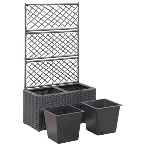 vidaXL Spaljé med 2 krukor upphöjd 58x30x107 cm konstrotting svart