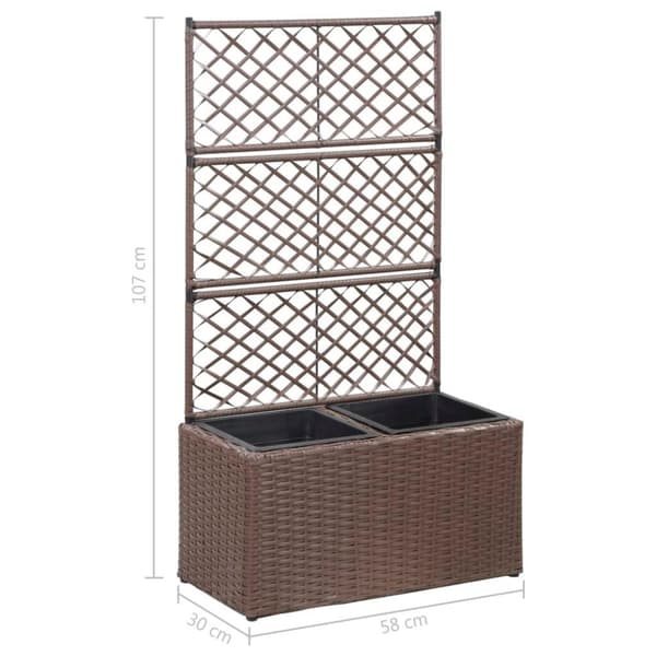 vidaXL Spaljé med 2 krukor upphöjd 58x30x107 cm konstrotting brun