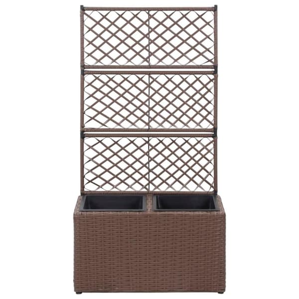 vidaXL Spaljé med 2 krukor upphöjd 58x30x107 cm konstrotting brun