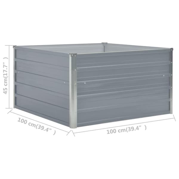 vidaXL Korotettu puutarhalaatikko 100x100x45cm galvanoitu teräs harmaa
