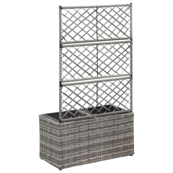 vidaXL Spaljé med 2 krukor upphöjd 58x30x107 cm konstrotting grå