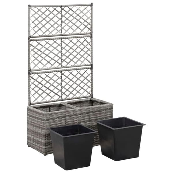 vidaXL Spaljé med 2 krukor upphöjd 58x30x107 cm konstrotting grå