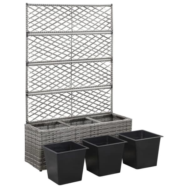 vidaXL Høybed med espalier 3 potter 83x30x130 cm polyrotting grå