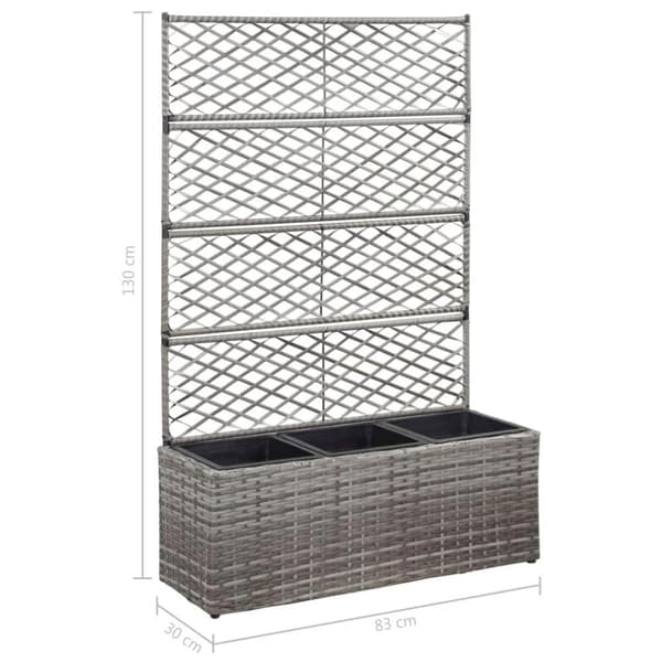 vidaXL Høybed med espalier 3 potter 83x30x130 cm polyrotting grå