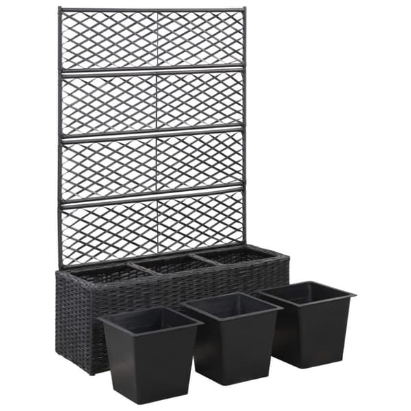 vidaXL espalier med plantekasse 3 krukker 83x30x130 cm polyrattan sort