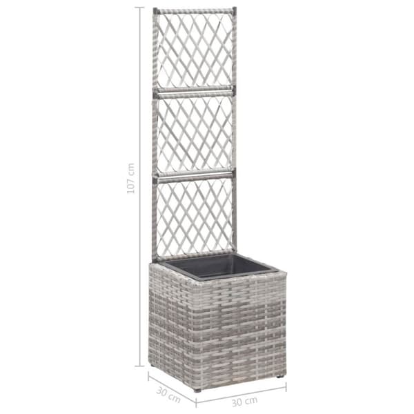 vidaXL espalier med hævet plantekasse 30x30x107 cm polyrattan grå