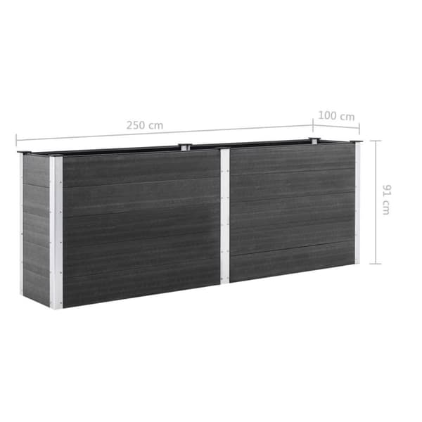 vidaXL Puutarhan korotettu kukkalaatikko 250x100x91 cm WPC harmaa