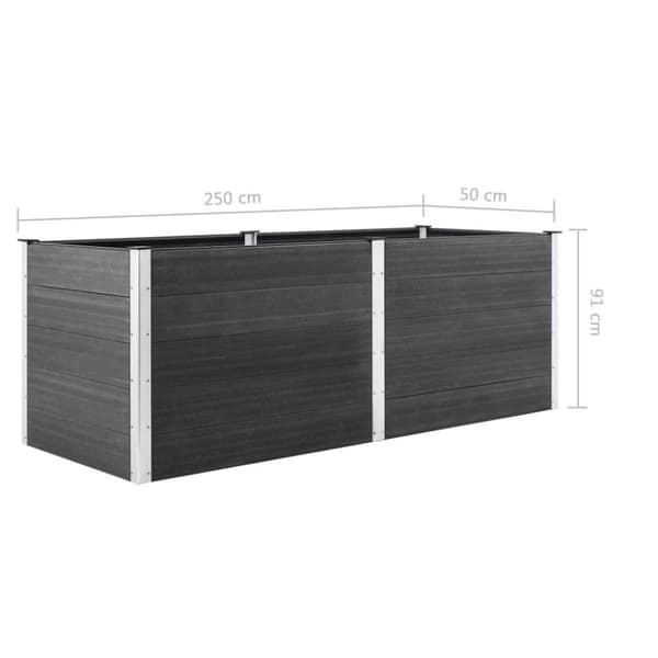 vidaXL Puutarhan korotettu kukkalaatikko 250x50x91 cm WPC harmaa