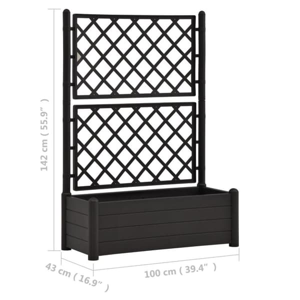vidaXL Plantekasse med espalier 100x43x142 cm PP antrasitt