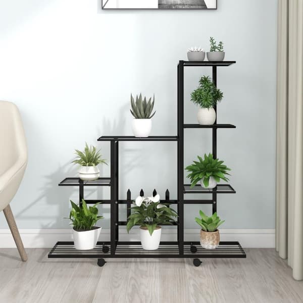vidaXL blomsterstativ med hjul 94,5x25x92,5 cm metal sort