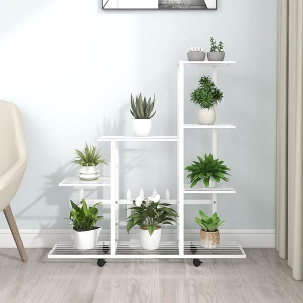 vidaXL blomsterstativ med hjul 94,5x25x92,5 cm metal hvid