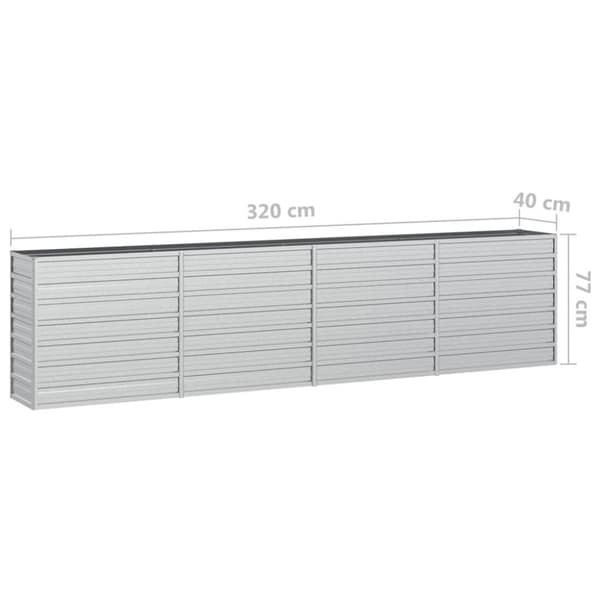 vidaXL Odlingslåda upphöjd galvaniserat stål 320x40x77 cm silver