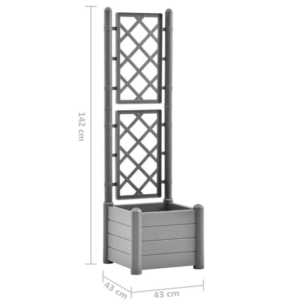 vidaXL plantekasse med espalier 43x43x142 cm PP grå