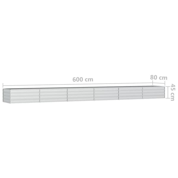 vidaXL Odlingslåda upphöjd galvaniserat stål 600x80x45 cm silver