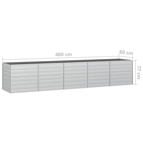 vidaXL Høybed 400x80x77 cm galvanisert stål sølv