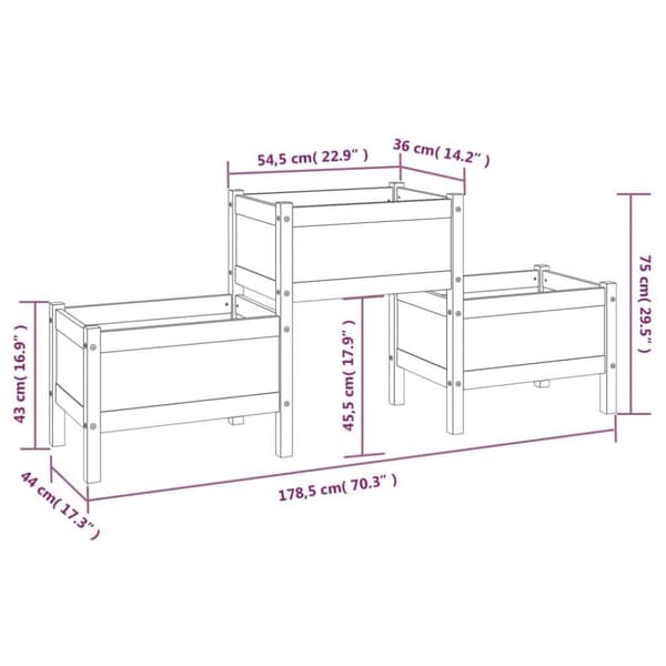 vidaXL Plantekasse hvit 178,5x44x75 cm heltre furu