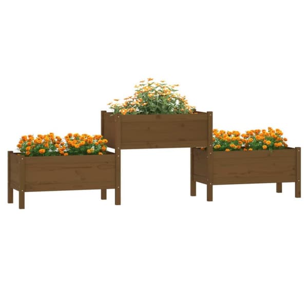 vidaXL plantekasse 245,5x44x75 cm massivt fyrretræ gyldenbrun