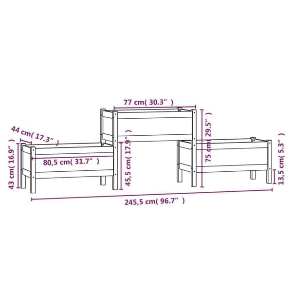 vidaXL plantekasse 245,5x44x75 cm massivt fyrretræ gyldenbrun