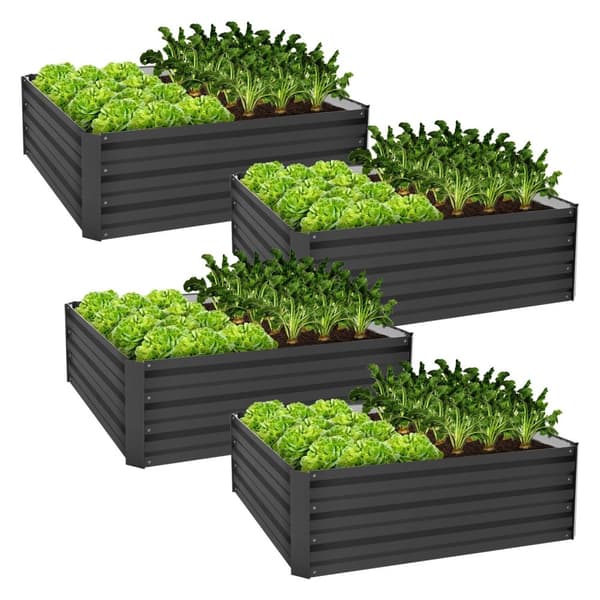 ML-Design 4-delt højbed i metal til haven; 90x90x30 cm; 240 liter; antracit; vejrbestandig; rustfri; udendørs; plantekasse; blomsterkasse; havebed;