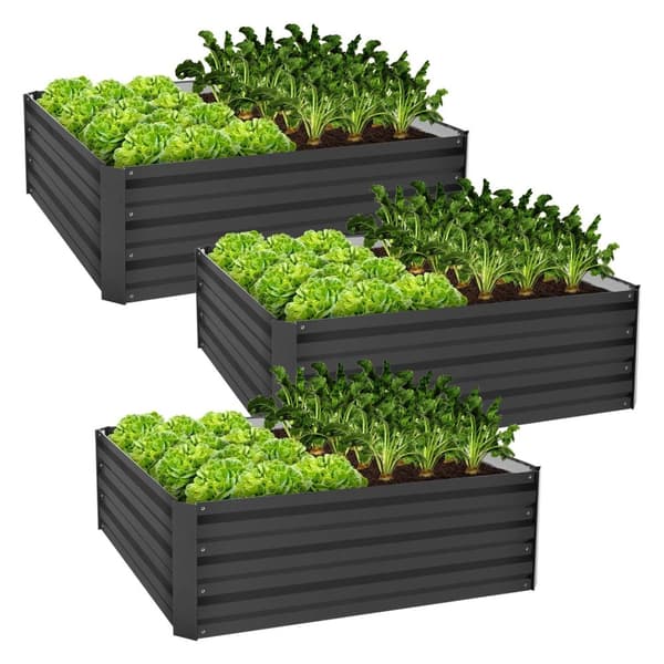 ML-Design 3-delt højbed i metal til haven; 90x90x30 cm; 240 liter; antracit; vejrbestandig; rustfri; udendørs; plantekasse; blomsterkasse; havebed;
