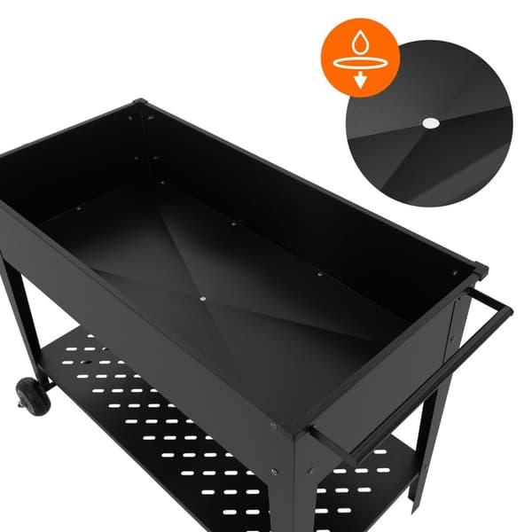 ML-Design 2 kpl metallinen siirrettävä korkeapenkki; 98x50x79;5 cm; musta; liikuteltava istutuslaatikko; pyörillä ja kahvalla; puutarhaan ja