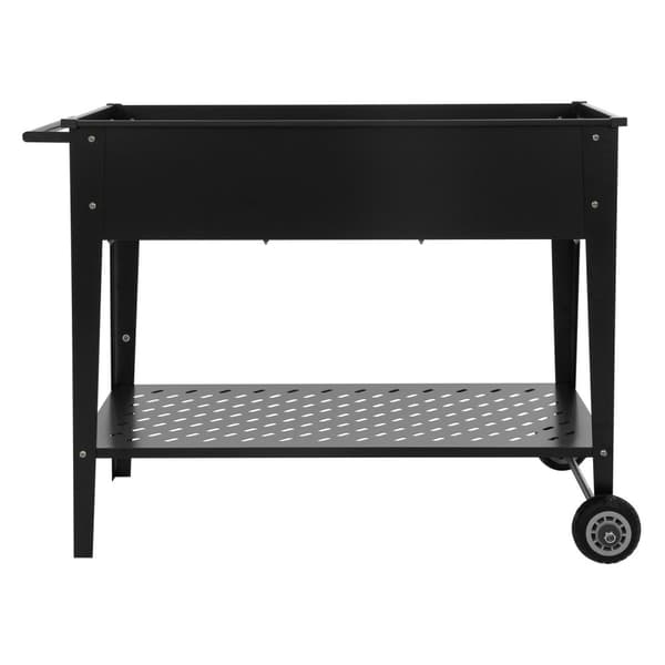 ML-Design 2 kpl metallinen siirrettävä korkeapenkki; 98x50x79;5 cm; musta; liikuteltava istutuslaatikko; pyörillä ja kahvalla; puutarhaan ja